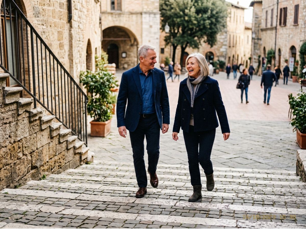 Coppia cinquantenne sale scale in città senza affanno